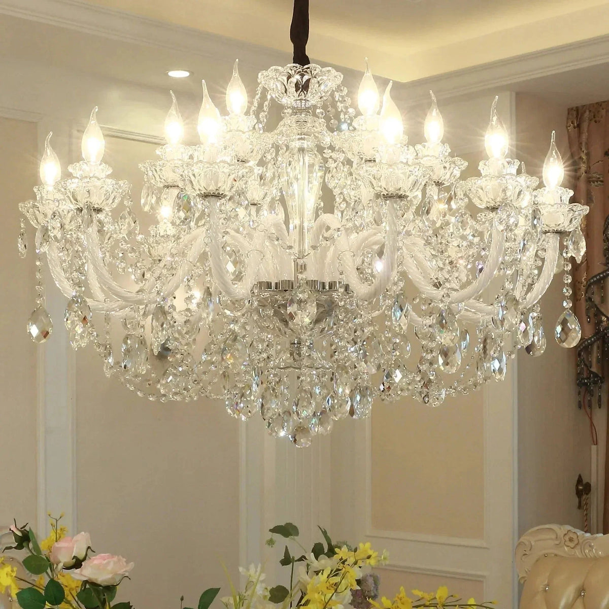 Rustic Antique European Candle Crystal Chandelier Popular Farmhouse Ceiling Light Fixture For Living Room - Zelno Lighting