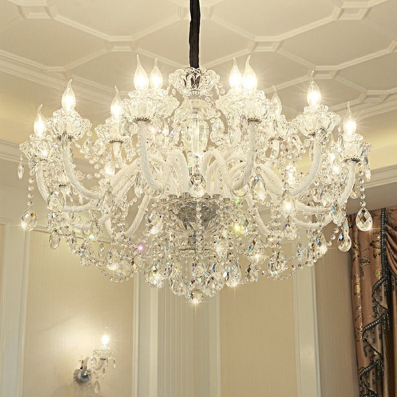 Rustic Antique European Candle Crystal Chandelier Popular Farmhouse Ceiling Light Fixture For Living Room - Zelno Lighting