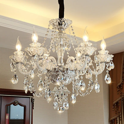 Rustic Antique European Candle Crystal Chandelier Popular Farmhouse Ceiling Light Fixture For Living Room - Zelno Lighting