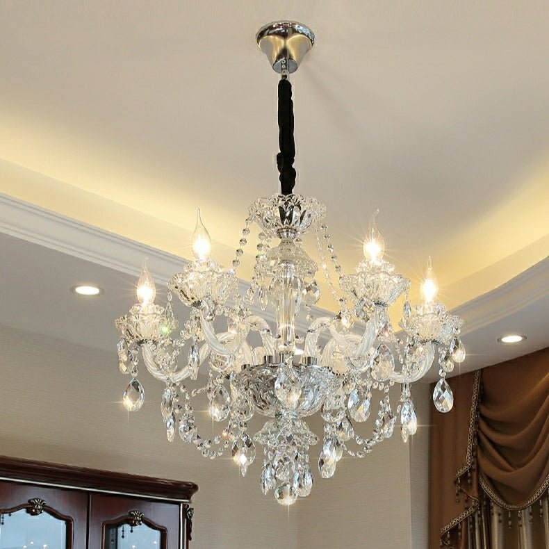 Rustic Antique European Candle Crystal Chandelier Popular Farmhouse Ceiling Light Fixture For Living Room - Zelno Lighting