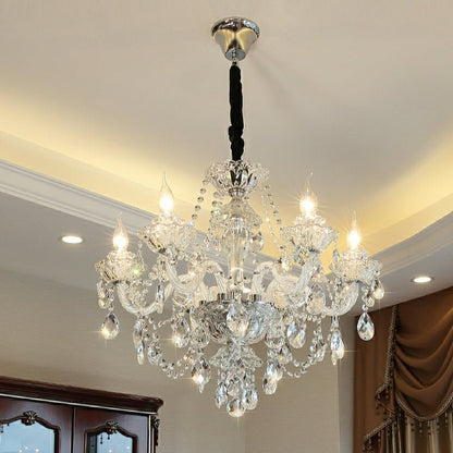 Rustic Antique European Candle Crystal Chandelier Popular Farmhouse Ceiling Light Fixture For Living Room - Zelno Lighting