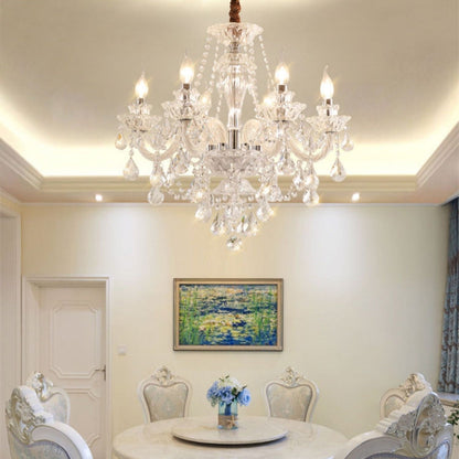 Rustic Antique European Candle Crystal Chandelier Popular Farmhouse Ceiling Light Fixture For Living Room - Zelno Lighting