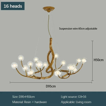 Rustic Farmhouse Branch Chandelier with Glass Orbs - Zelno Lighting