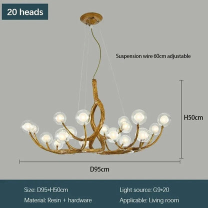 Rustic Farmhouse Branch Chandelier with Glass Orbs - Zelno Lighting