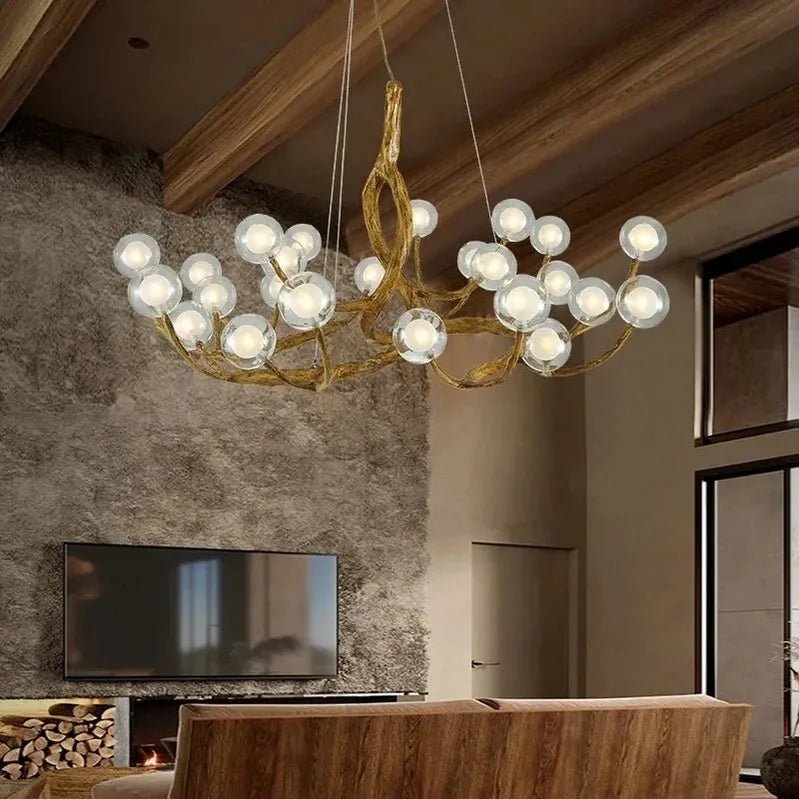 Rustic Farmhouse Branch Chandelier with Glass Orbs - Zelno Lighting