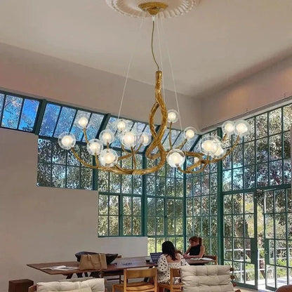 Rustic Farmhouse Branch Chandelier with Glass Orbs - Zelno Lighting