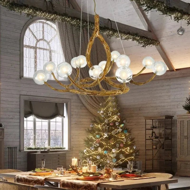 Rustic Farmhouse Branch Chandelier with Glass Orbs - Zelno Lighting