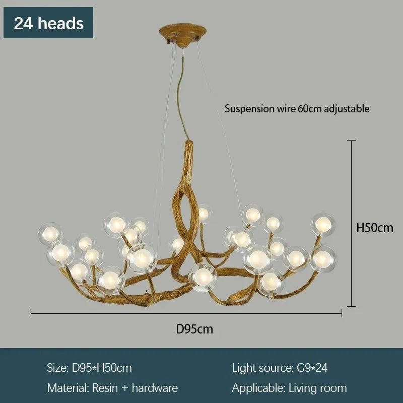 Rustic Farmhouse Branch Chandelier with Glass Orbs - Zelno Lighting