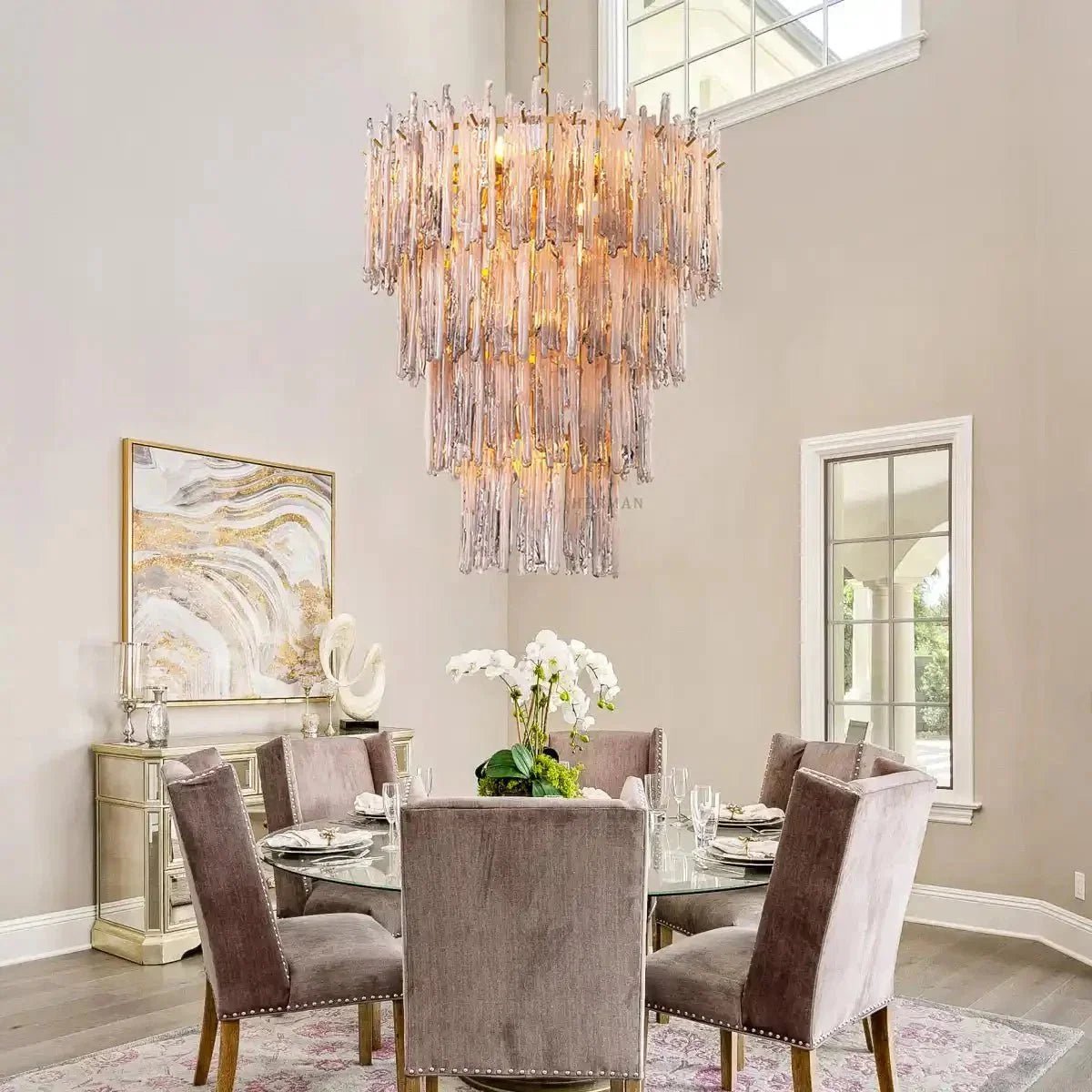 Saint Roch Modern Glass Chandelier Brass & Glass - Zelno Lighting