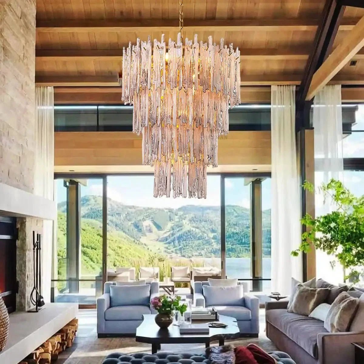 Saint Roch Modern Glass Chandelier Brass & Glass - Zelno Lighting