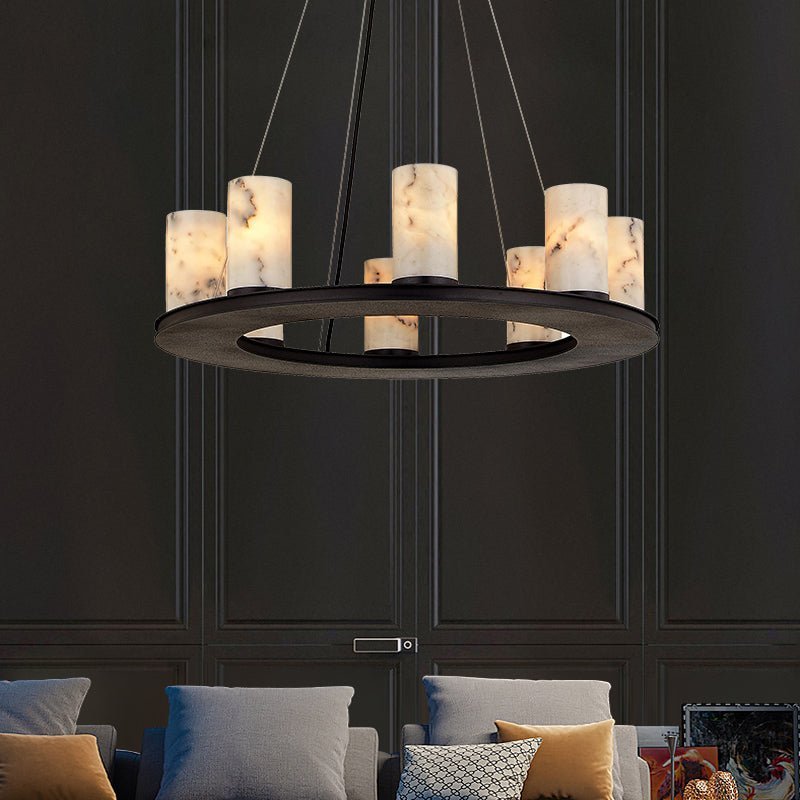 Scarlett Modern Round Industrial Candelabra Round Black Alabaster Chandelier - Zelno Lighting