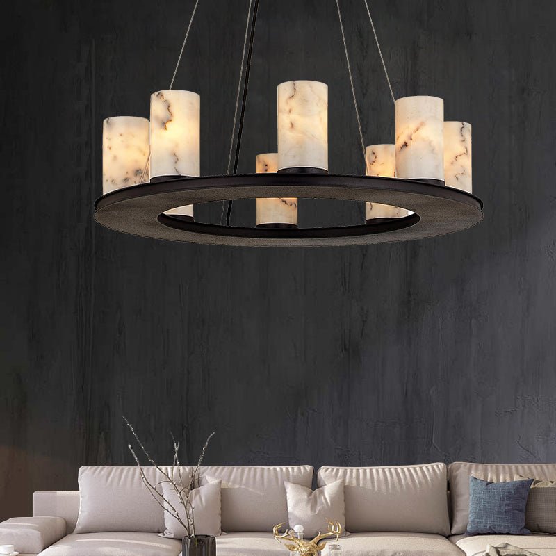 Scarlett Modern Round Industrial Candelabra Round Black Alabaster Chandelier - Zelno Lighting