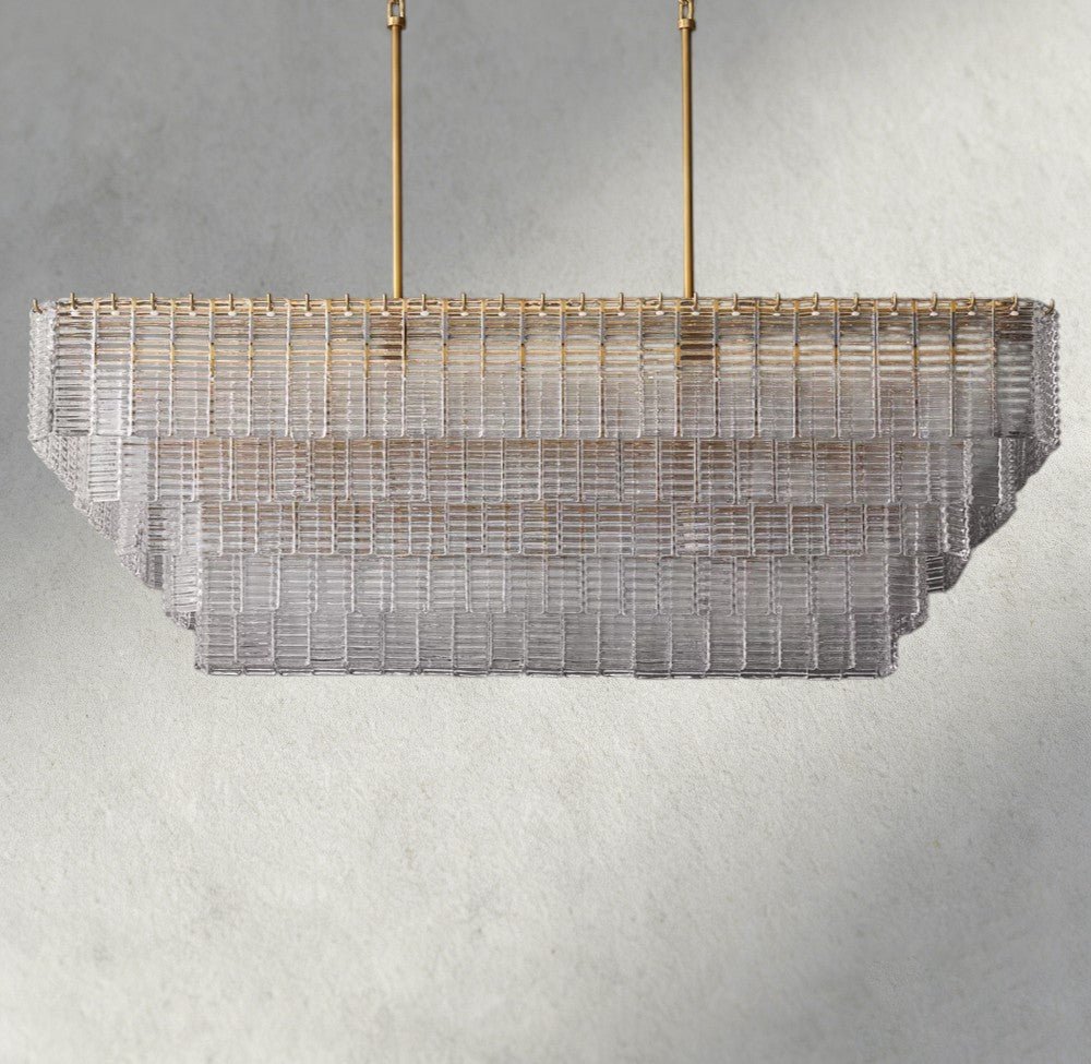 Sirene Clear Glass Rectangular Chandelier 59" - Zelno Lighting