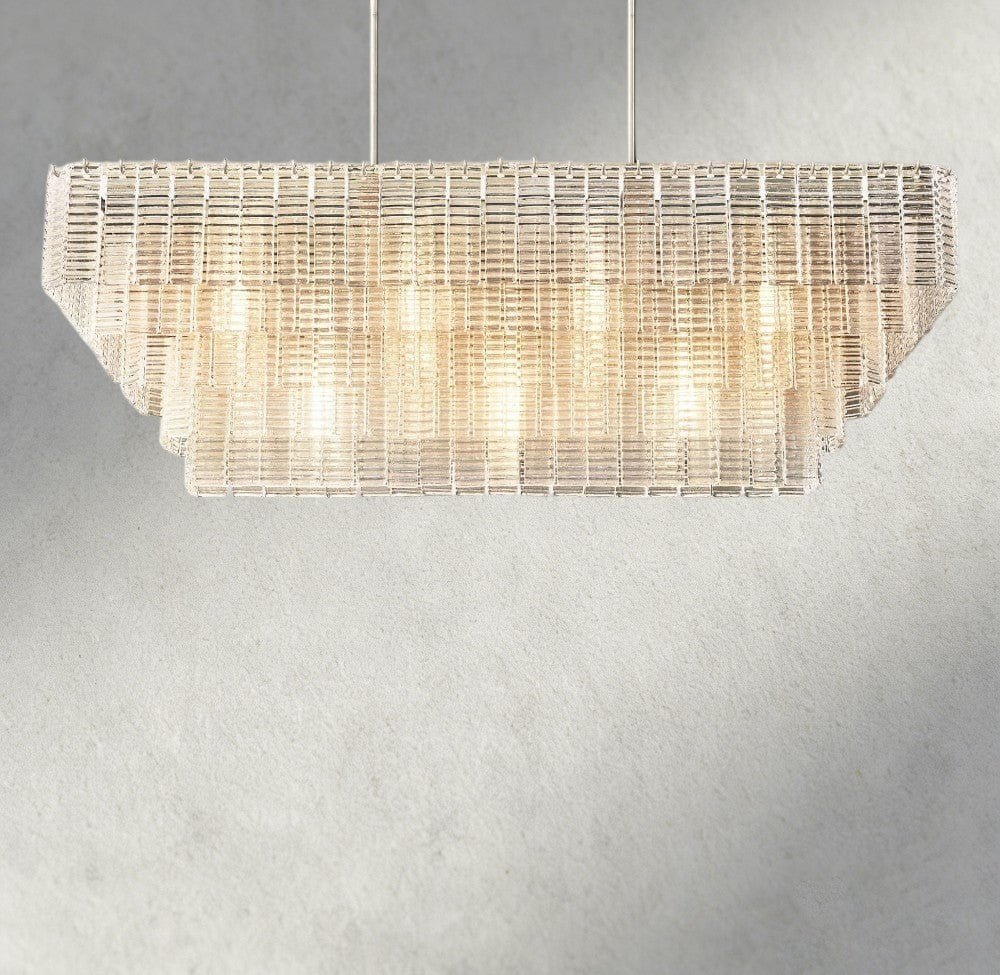 Sirene Clear Glass Rectangular Chandelier 59" - Zelno Lighting