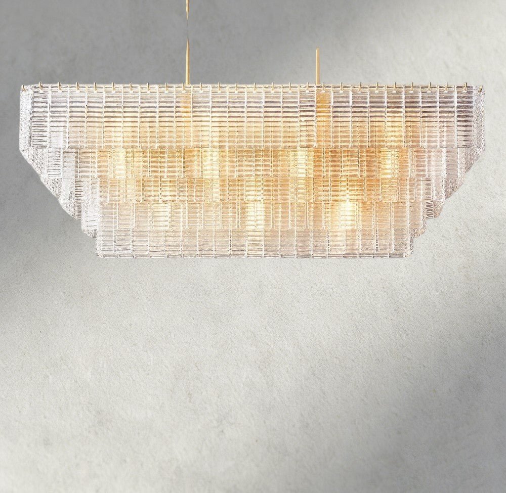 Sirene Clear Glass Rectangular Chandelier 59" - Zelno Lighting