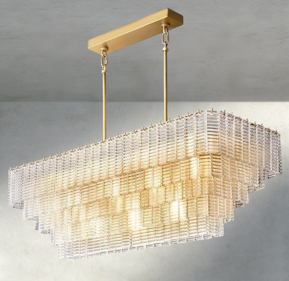 Sirene Clear Glass Rectangular Chandelier 59" - Zelno Lighting