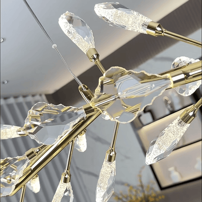 Sleek Modern Branch Crystal Leaves Linear Chandelier for Kitchen Island and Dining Room - Zelno Lighting