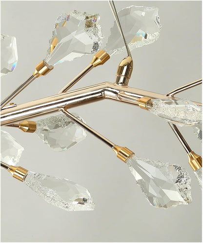 Sleek Modern Branch Crystal Leaves Linear Chandelier for Kitchen Island and Dining Room - Zelno Lighting