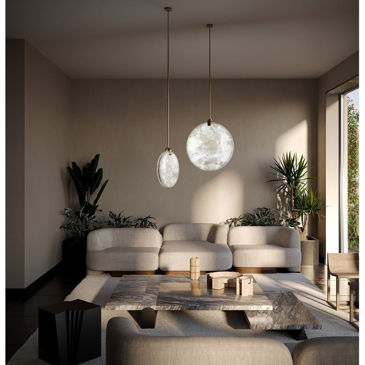 Soho Real Alabaster Disc Pendant Light, Pendant Lamp For Hallway, Staircase - Zelno Lighting