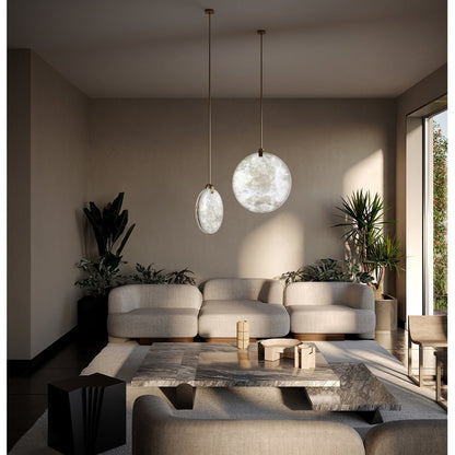 Soho Real Alabaster Disc Pendant Light, Pendant Lamp For Hallway, Staircase - Zelno Lighting