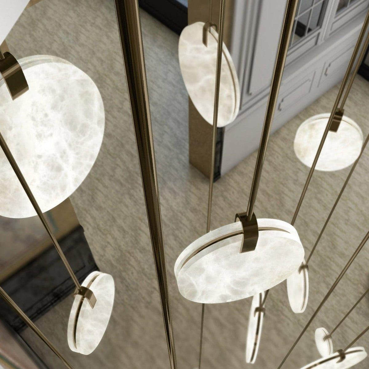 Soho Real Alabaster Disc Pendant Light, Pendant Lamp For Hallway, Staircase - Zelno Lighting