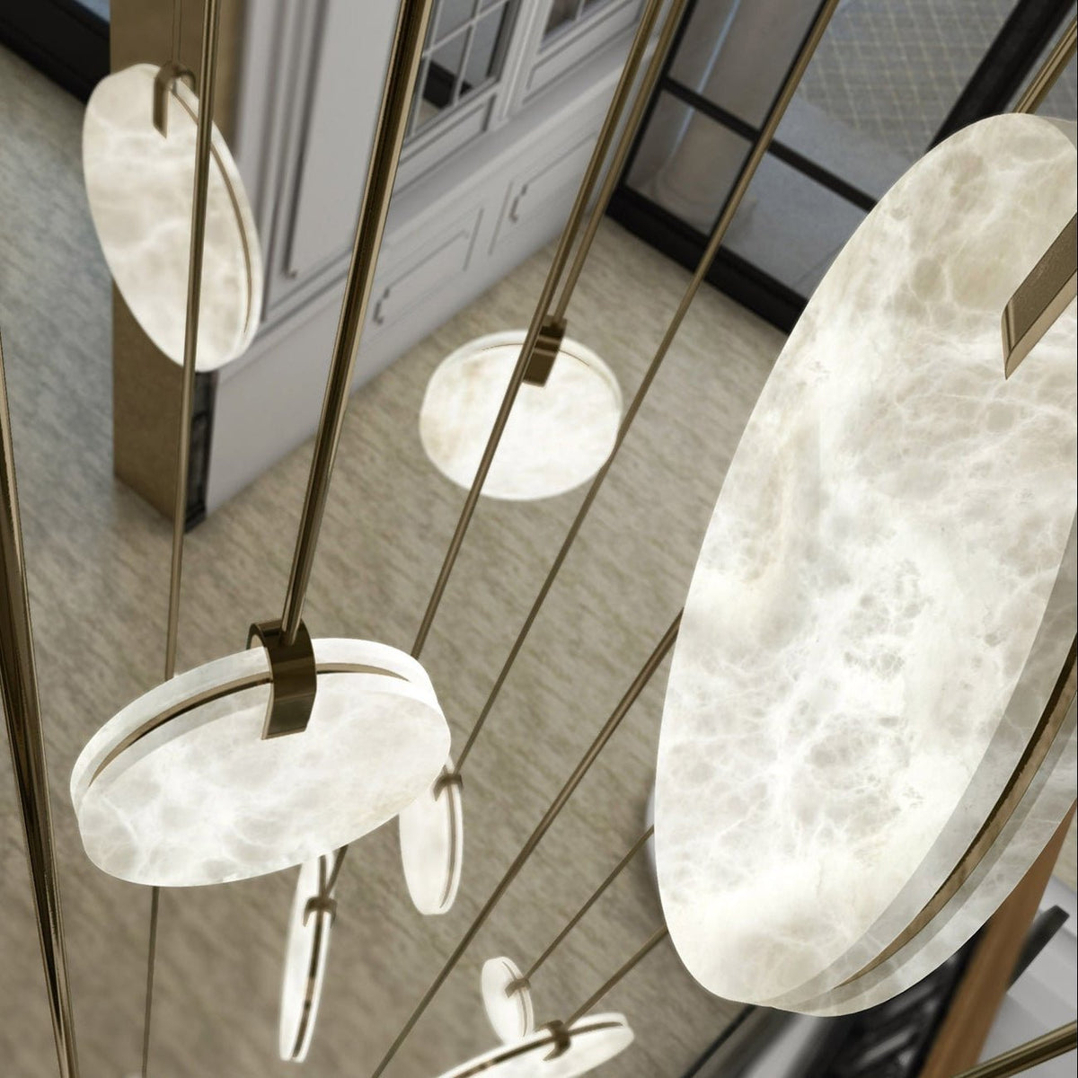 Soho Real Alabaster Disc Pendant Light, Pendant Lamp For Hallway, Staircase - Zelno Lighting