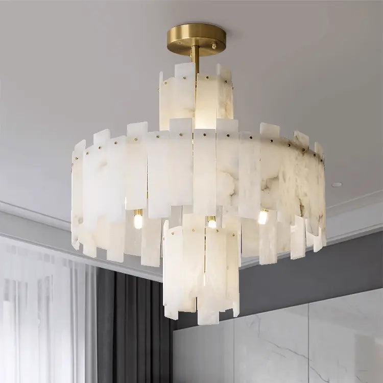 Spain Alabaster Round Modern Chandeliers - Zelno Lighting