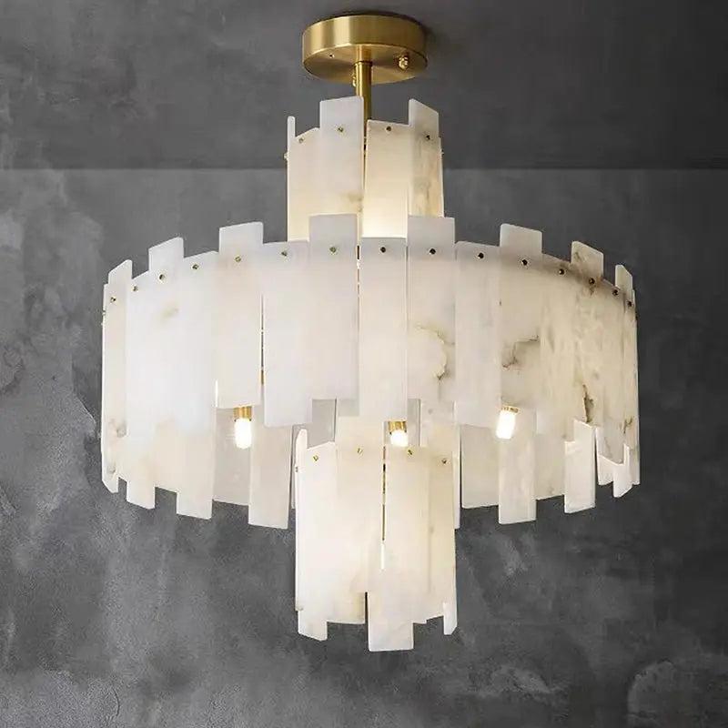 Spain Alabaster Round Modern Chandeliers - Zelno Lighting