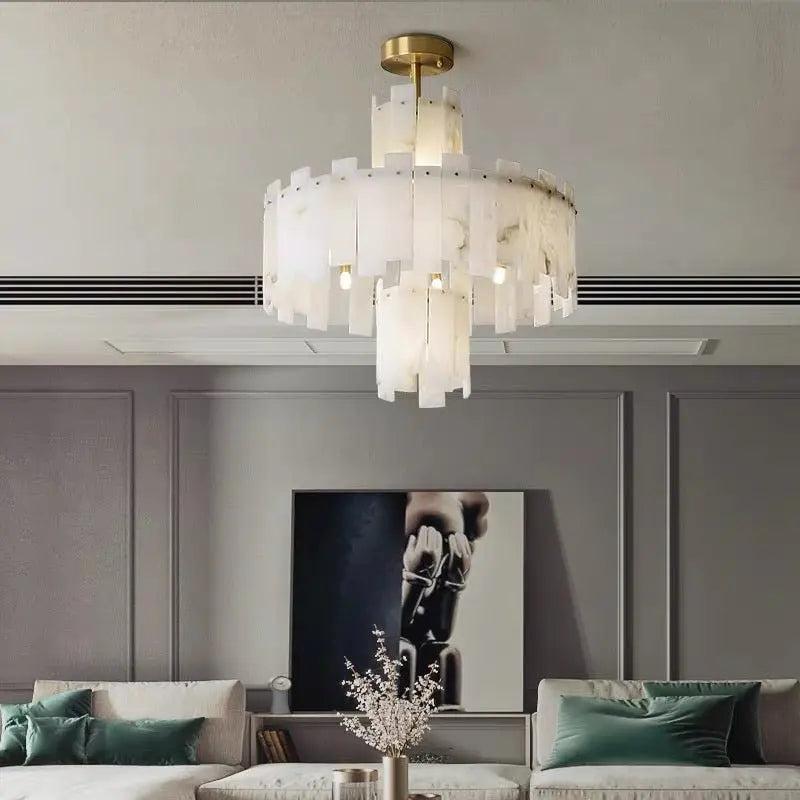 Spain Alabaster Round Modern Chandeliers - Zelno Lighting