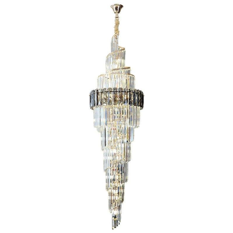 Spiral High Ceiling Light Fixture Long Crystal Chandelier For Foyer Staircase/ Living Room - Zelno Lighting