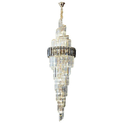 Spiral High Ceiling Light Fixture Long Crystal Chandelier For Foyer Staircase/ Living Room - Zelno Lighting