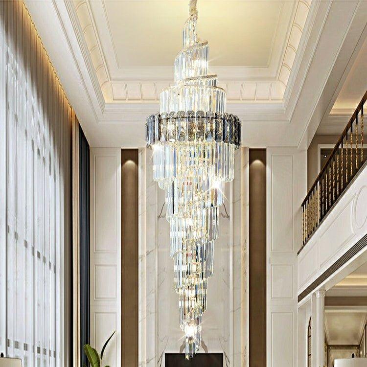 Spiral High Ceiling Light Fixture Long Crystal Chandelier For Foyer Staircase/ Living Room - Zelno Lighting