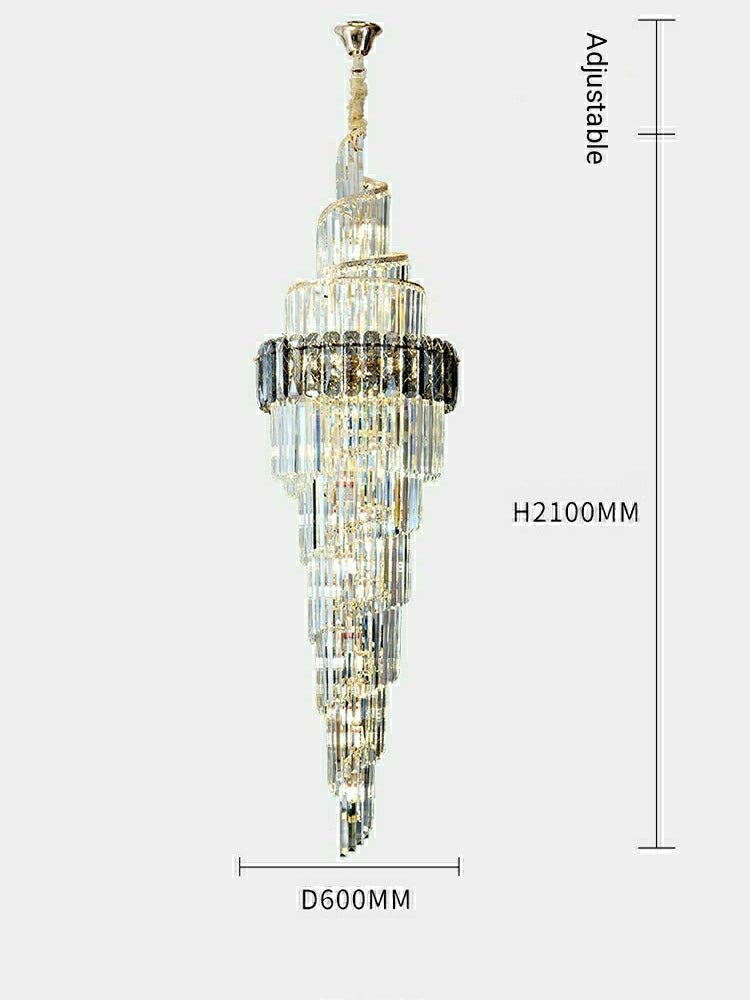 Spiral High Ceiling Light Fixture Long Crystal Chandelier For Foyer Staircase/ Living Room - Zelno Lighting