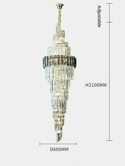 Spiral High Ceiling Light Fixture Long Crystal Chandelier For Foyer Staircase/ Living Room - Zelno Lighting