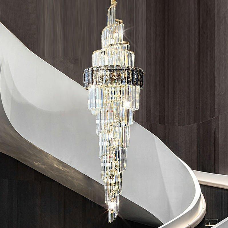 Spiral High Ceiling Light Fixture Long Crystal Chandelier For Foyer Staircase/ Living Room - Zelno Lighting