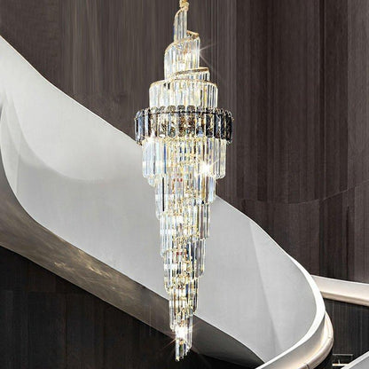 Spiral High Ceiling Light Fixture Long Crystal Chandelier For Foyer Staircase/ Living Room - Zelno Lighting