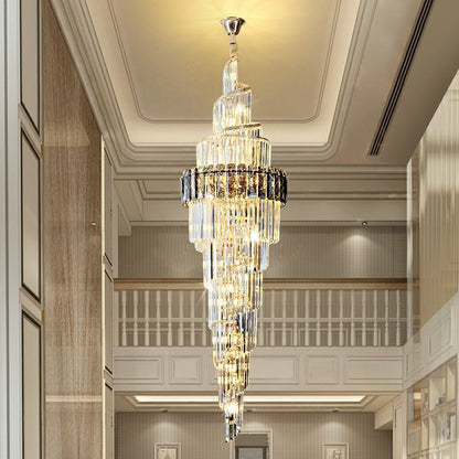Spiral High Ceiling Light Fixture Long Crystal Chandelier For Foyer Staircase/ Living Room - Zelno Lighting
