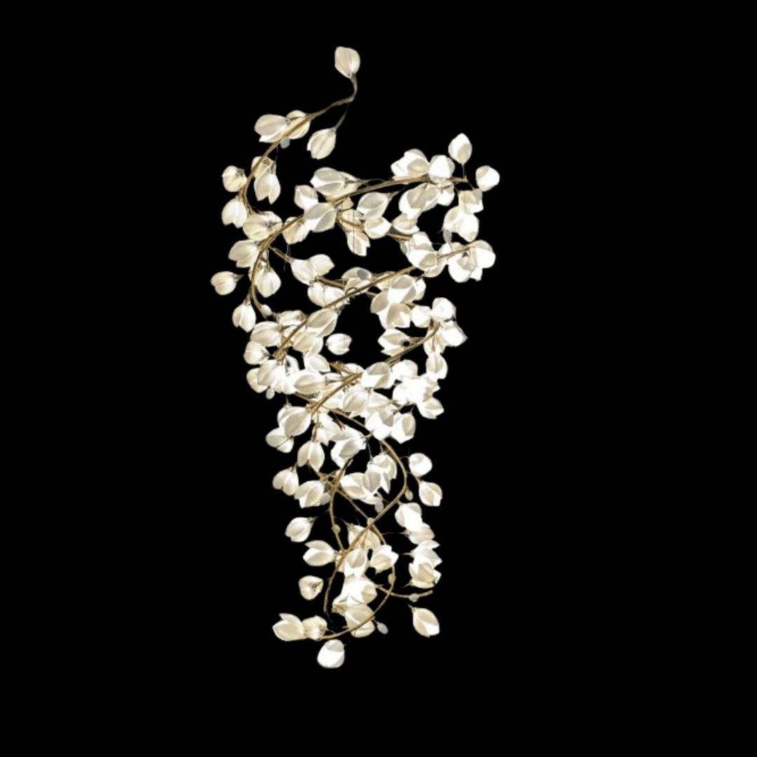 Spiral Pure White Magnolia Chandelier with Golden Branches for Staircase/High-ceiling Space/Foyer/ Duplex - Zelno Lighting