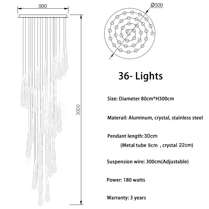 Spiral Raindrop Staircase Ceiling Lighting - Zelno Lighting
