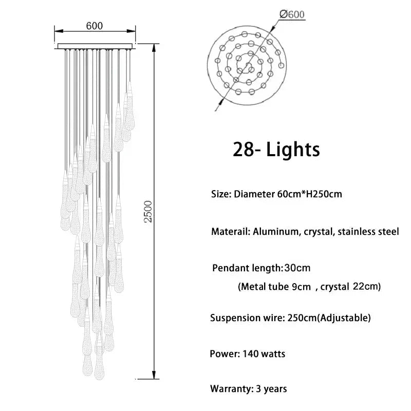 Spiral Raindrop Staircase Ceiling Lighting - Zelno Lighting