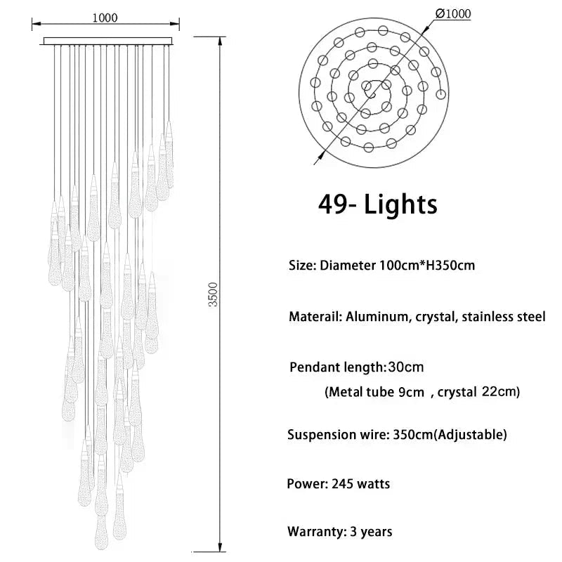 Spiral Raindrop Staircase Ceiling Lighting - Zelno Lighting