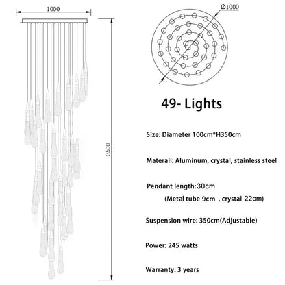 Spiral Raindrop Staircase Ceiling Lighting - Zelno Lighting