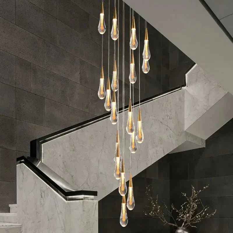 Spiral Raindrop Staircase Ceiling Lighting - Zelno Lighting