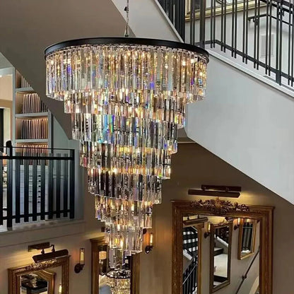 Spiral Tiered Crystal Chandelier in Black Finish - Zelno Lighting