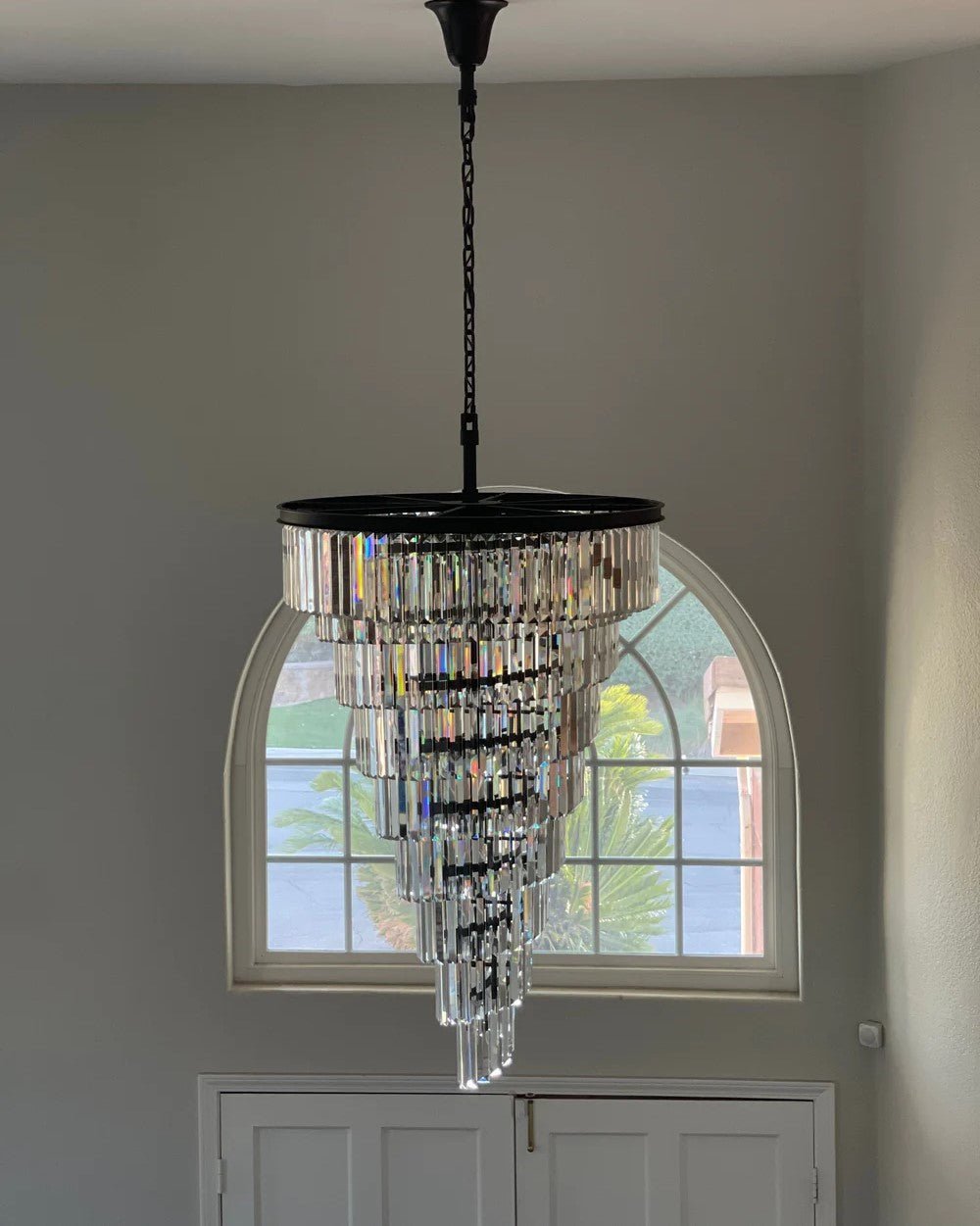 Spiral Tiered Crystal Chandelier in Black Finish - Zelno Lighting