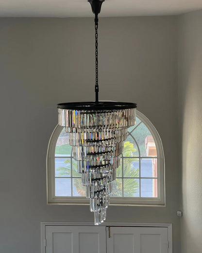 Spiral Tiered Crystal Chandelier in Black Finish - Zelno Lighting