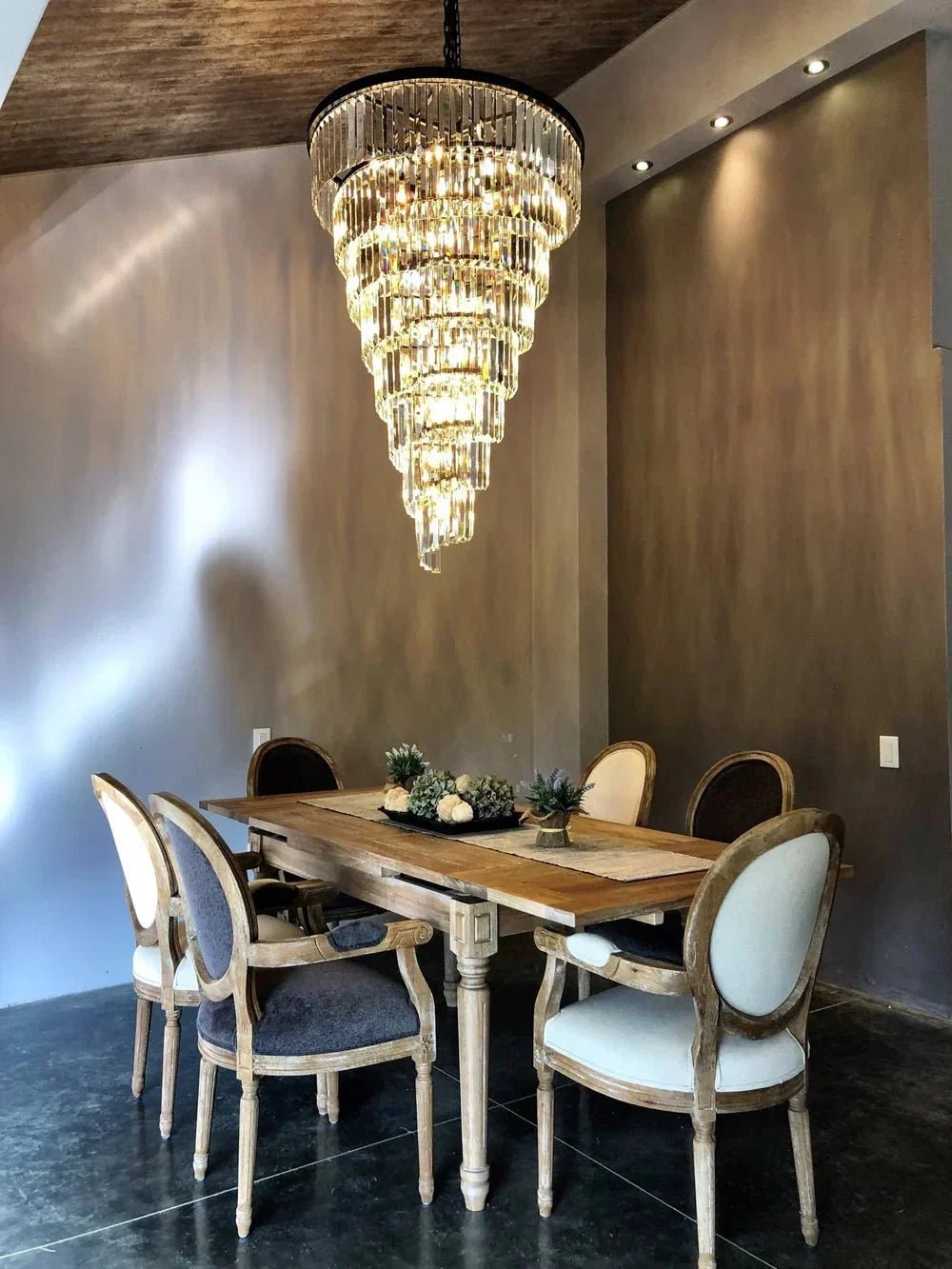 Spiral Tiered Crystal Chandelier in Black Finish - Zelno Lighting