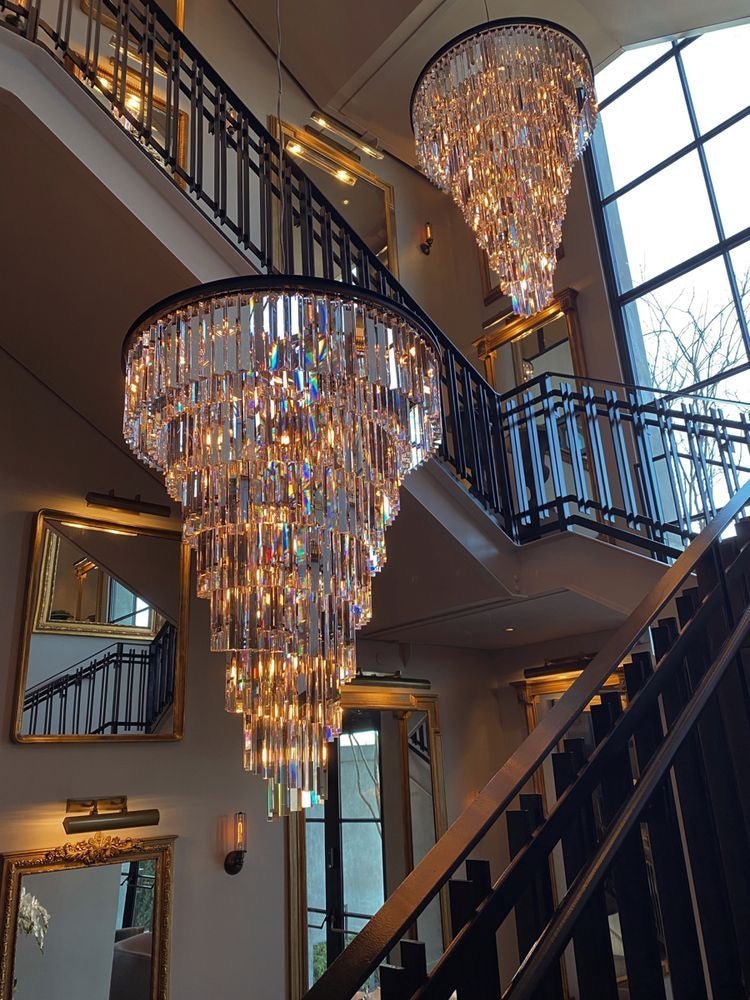 Spiral Tiered Crystal Chandelier in Black Finish - Zelno Lighting