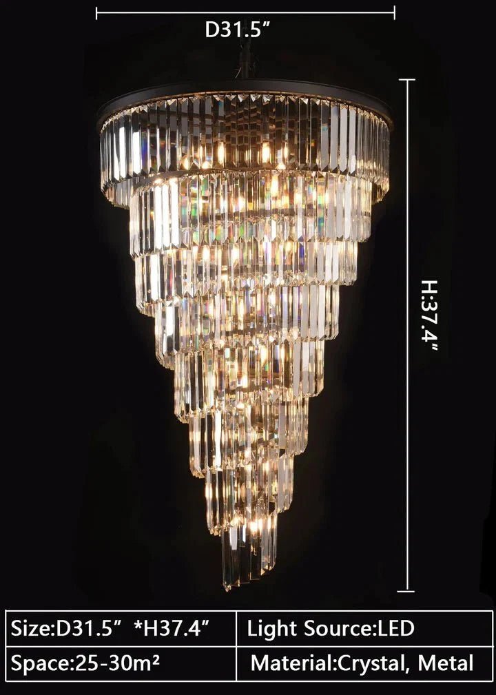 Spiral Tiered Crystal Chandelier in Black Finish - Zelno Lighting