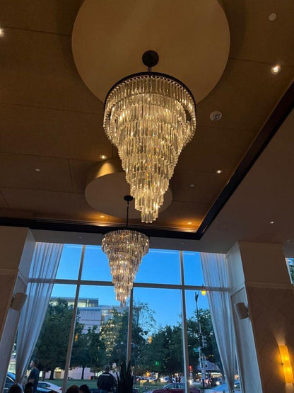 Spiral Tiered Crystal Chandelier in Black Finish - Zelno Lighting